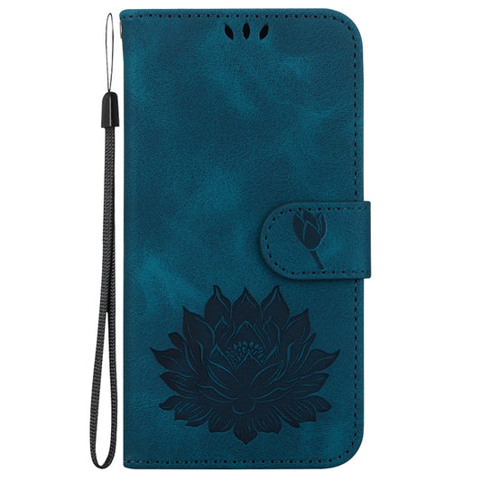 For iPhone 16 Lotus Embossed Leather Phone Case(Dark Blue) by buy2fix