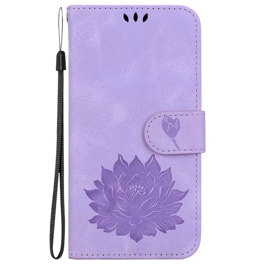 For iPhone 16 Lotus Embossed Leather Phone Case(Purple) by buy2fix