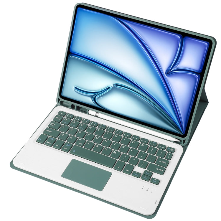 For iPad Air 11 2025 / 2024 / Air 5 10.9 / Air 4 A098B-A Detachable Ultra-Thin Bluetooth Touch Keyboard Leather Tablet Case with Pen Slot(Dark Green) by buy2fix
