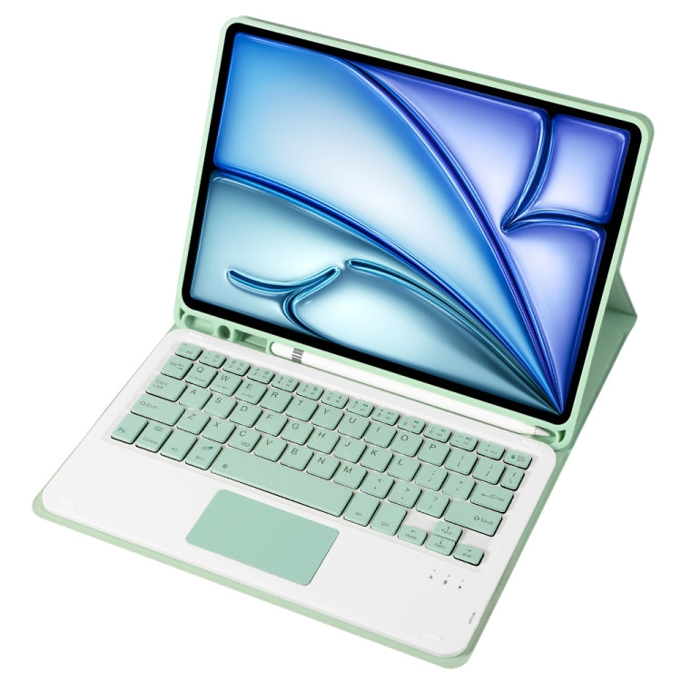 For iPad Air 11 2025 / 2024 / Air 5 10.9 / Air 4 A098B-A Detachable Ultra-Thin Bluetooth Touch Keyboard Leather Tablet Case with Pen Slot(Light Green) by buy2fix