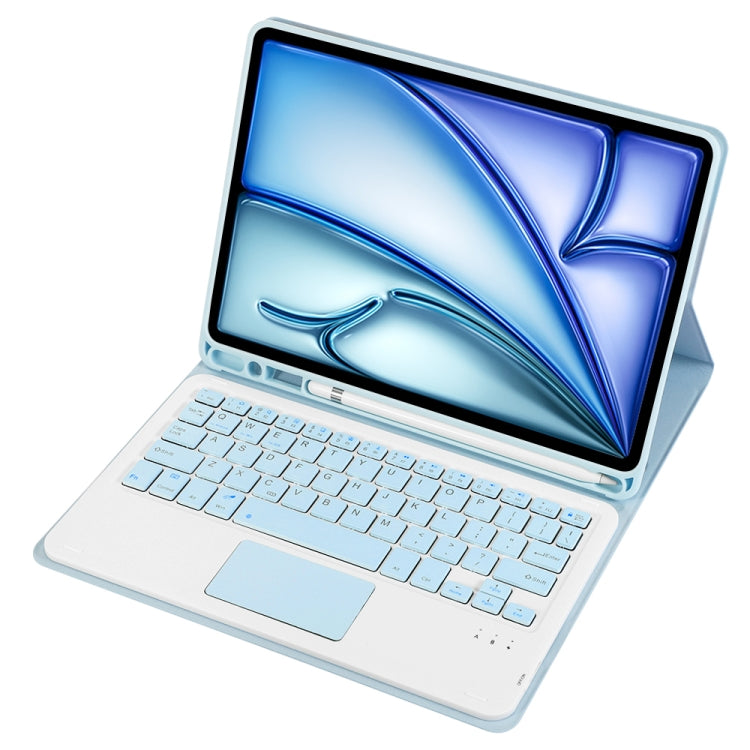 For iPad Air 11 2025 / 2024 / Air 5 10.9 / Air 4 A098B-A Detachable Ultra-Thin Bluetooth Touch Keyboard Leather Tablet Case with Pen Slot(Light Blue) by buy2fix