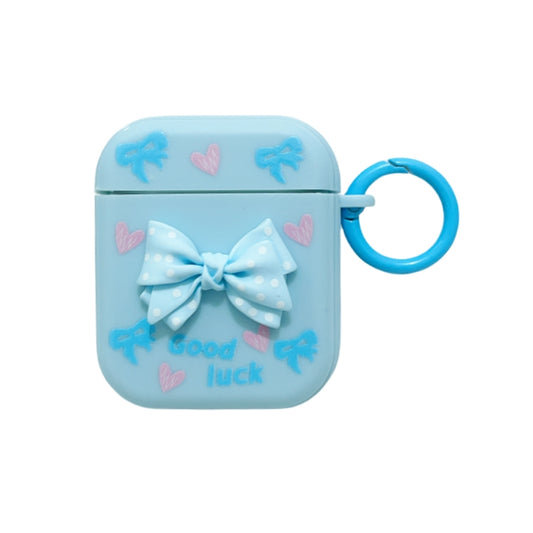 For AirPods 2 / 1 3D Dot Bowknot Bluetooth Earphone Protective Case(Blue) by buy2fix