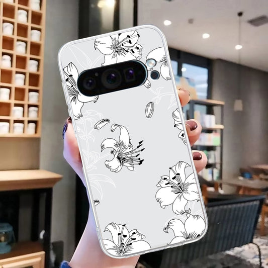 For Google Pixel 9 Colored Drawing Pattern Transparent TPU Phone Case(White Flower) by buy2fix
