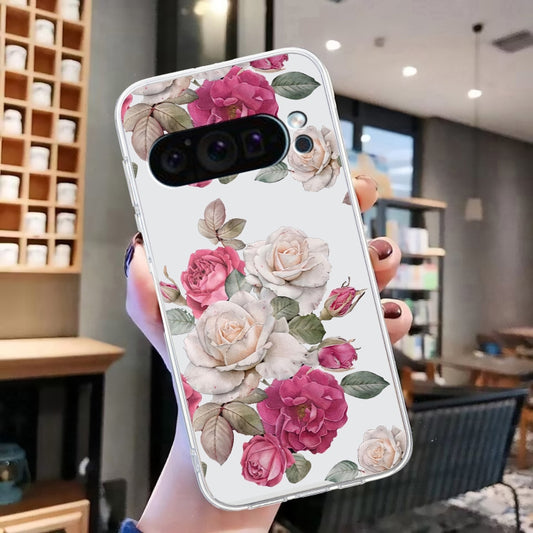 For Google Pixel 9 Colored Drawing Pattern Transparent TPU Phone Case(Peony) by buy2fix