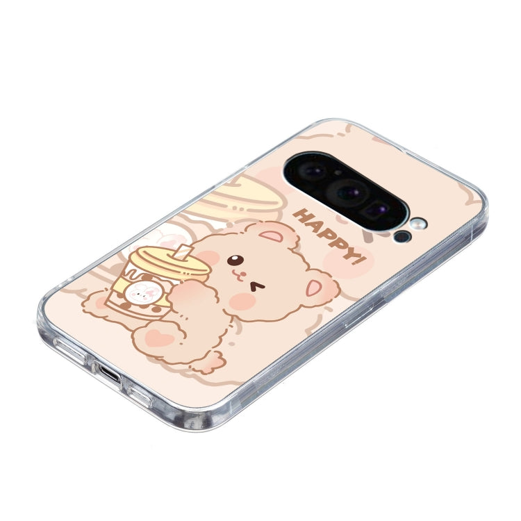 For Google Pixel 9 Colored Drawing Pattern Transparent TPU Phone Case(Bear) by buy2fix