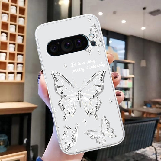 For Google Pixel 9 Pro Colored Drawing Pattern Transparent TPU Phone Case(Butterflies) by buy2fix
