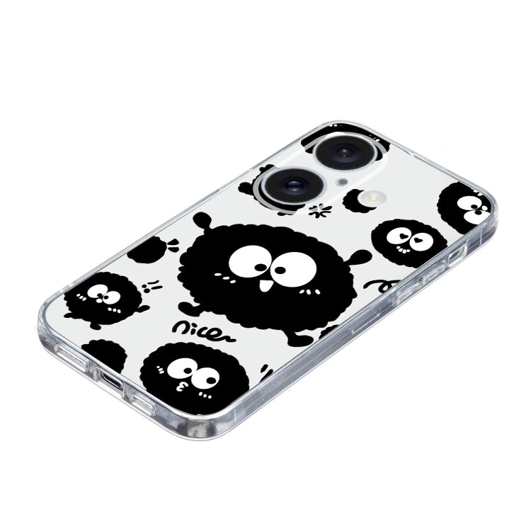 For iPhone 16 Colored Drawing Pattern Transparent TPU Phone Case(Black Eye) by buy2fix