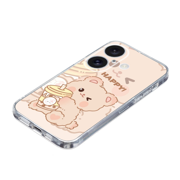 For iPhone 16 Colored Drawing Pattern Transparent TPU Phone Case(Bear) by buy2fix