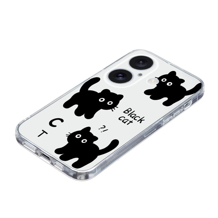 For iPhone 16 Colored Drawing Pattern Transparent TPU Phone Case(Black Cat) by buy2fix
