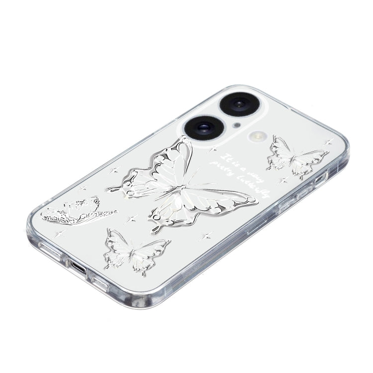 For iPhone 16 Colored Drawing Pattern Transparent TPU Phone Case(Butterflies) by buy2fix