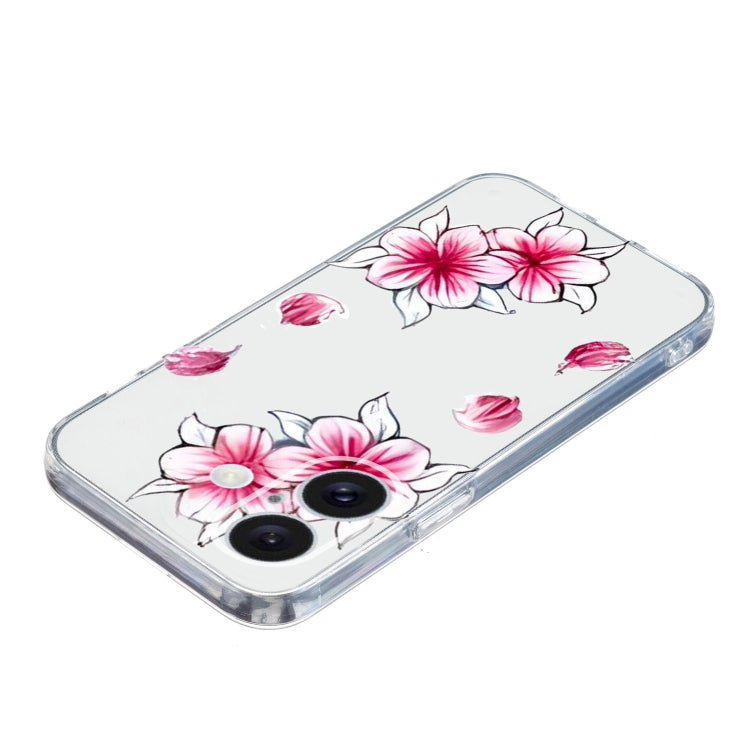 For iPhone 16 Plus Colored Drawing Pattern Transparent TPU Phone Case(Sakura) by buy2fix