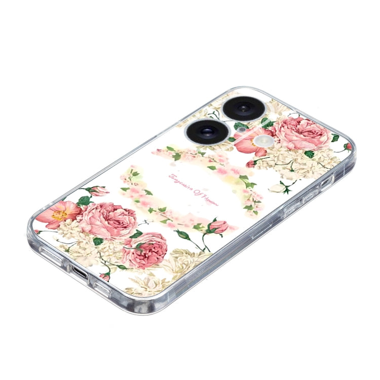 For iPhone 16 Plus Colored Drawing Pattern Transparent TPU Phone Case(Rose) by buy2fix