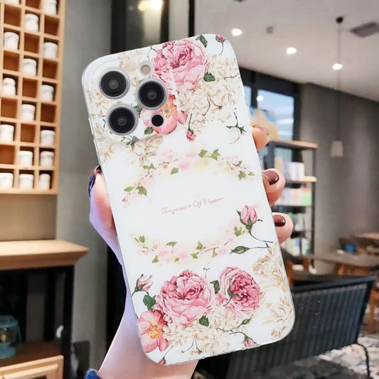 For iPhone 16 Pro Colored Drawing Pattern Transparent TPU Phone Case(Rose) by buy2fix