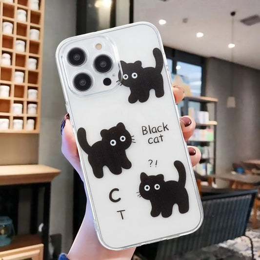 For iPhone 16 Pro Colored Drawing Pattern Transparent TPU Phone Case(Black Cat) by buy2fix