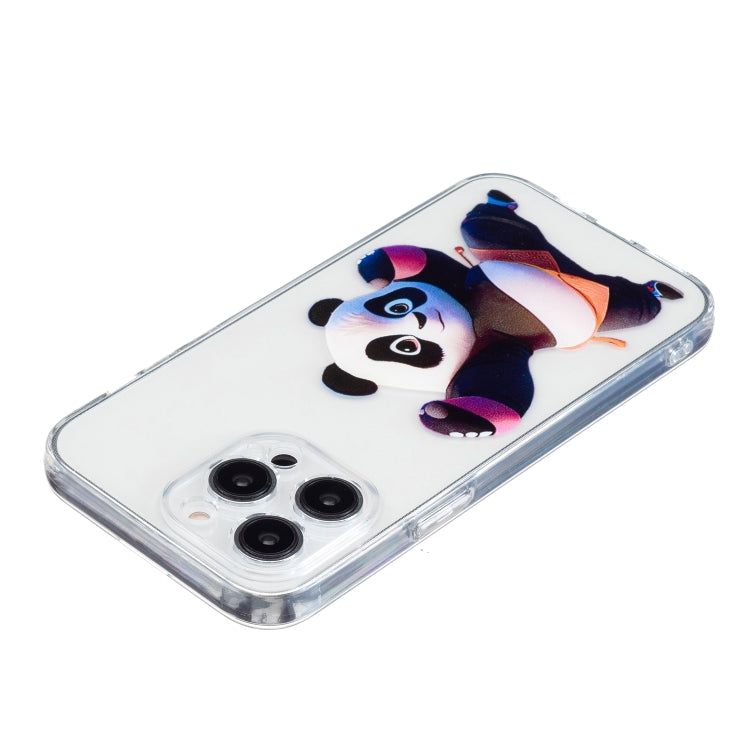 For iPhone 16 Pro Max Colored Drawing Pattern Transparent TPU Phone Case(Panda) by buy2fix