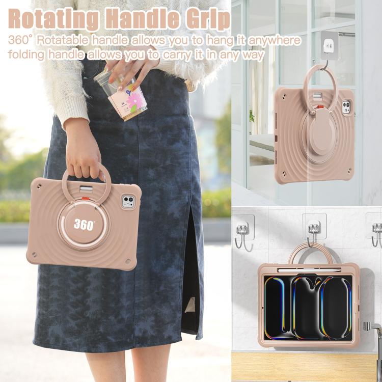 For iPad Pro 11 2024 Rotation Handle Holder Silicone Hybrid PC Tablet Case(Light Coffee) - iPad Pro 11 2024 Cases by buy2fix | Online Shopping UK | buy2fix