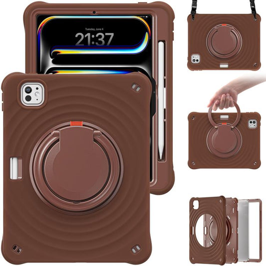 For iPad Pro 11 2024 Rotation Handle Holder Silicone Hybrid PC Tablet Case(Chocolate) - iPad Pro 11 2024 Cases by buy2fix | Online Shopping UK | buy2fix