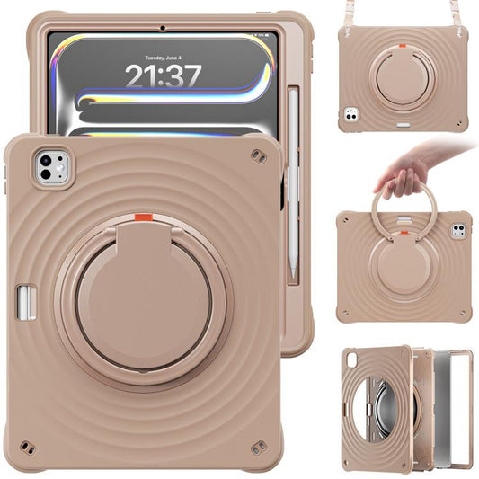 For iPad Pro 13 2024 Rotation Handle Holder Silicone Hybrid PC Tablet Case(Light Coffee) - iPad Pro 13 2024 Cases by buy2fix | Online Shopping UK | buy2fix