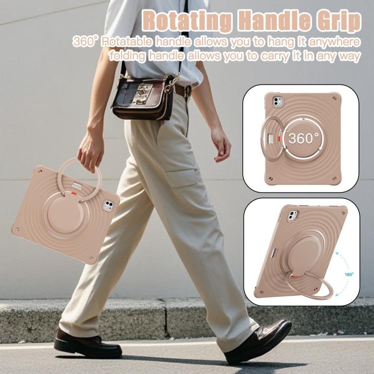 For iPad Pro 13 2024 Rotation Handle Holder Silicone Hybrid PC Tablet Case(Light Coffee) - iPad Pro 13 2024 Cases by buy2fix | Online Shopping UK | buy2fix