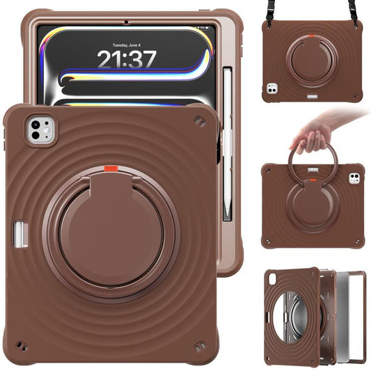 For iPad Pro 13 2024 Rotation Handle Holder Silicone Hybrid PC Tablet Case(Chocolate) - iPad Pro 13 2024 Cases by buy2fix | Online Shopping UK | buy2fix
