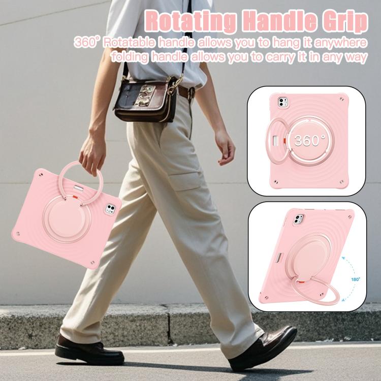 For iPad Pro 13 2024 Rotation Handle Holder Silicone Hybrid PC Tablet Case(Pink) - iPad Pro 13 2024 Cases by buy2fix | Online Shopping UK | buy2fix