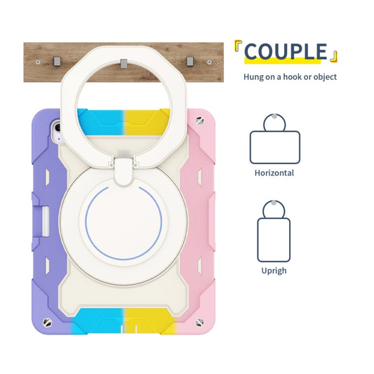 For iPad Air 13 2024 / 2025 Armor Portable Rotating Ring Holder Silicone Tablet Case with Pen Slot(Colorful Pink) by buy2fix