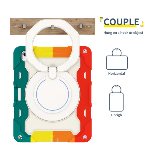 For iPad Air 13 2024 / 2025 Armor Portable Rotating Ring Holder Silicone Tablet Case with Pen Slot(Colorful Red) by buy2fix