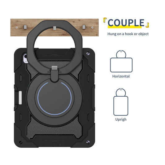 For iPad Air 13 2024 / 2025 Armor Portable Rotating Ring Holder Silicone Tablet Case with Pen Slot(Black) by buy2fix