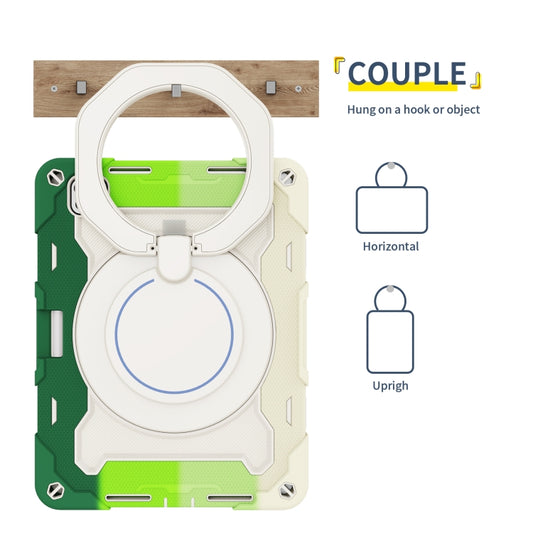 For iPad Pro 11 2025 / 2024 Armor Portable Rotating Ring Holder Silicone Tablet Case with Pen Slot(Colorful Green) by buy2fix