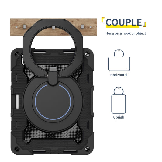 For iPad Pro 11 2025 / 2024 Armor Portable Rotating Ring Holder Silicone Tablet Case with Pen Slot(Black) by buy2fix