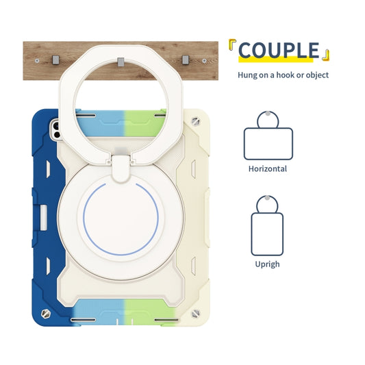 For iPad Pro 13 2025 / 2024 Armor Portable Rotating Ring Holder Silicone Tablet Case with Pen Slot(Colorful Blue) by buy2fix