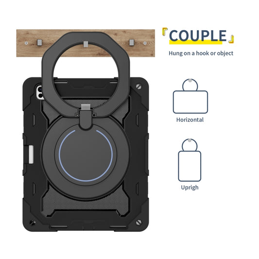 For iPad Pro 13 2025 / 2024 Armor Portable Rotating Ring Holder Silicone Tablet Case with Pen Slot(Black) by buy2fix