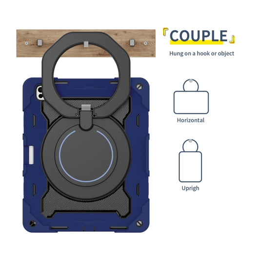For iPad Pro 13 2025 / 2024 Armor Portable Rotating Ring Holder Silicone Tablet Case with Pen Slot(Navy Blue) by buy2fix