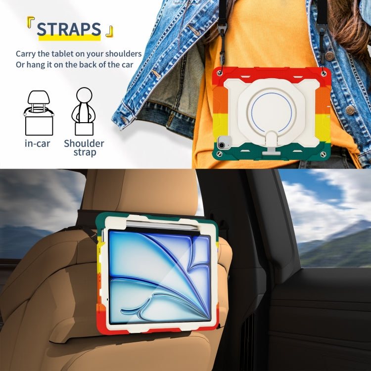 For iPad Air 11 2024 / 2025 Armor Portable Rotating Ring Holder Silicone Tablet Case with Pen Slot(Colorful Red) by buy2fix