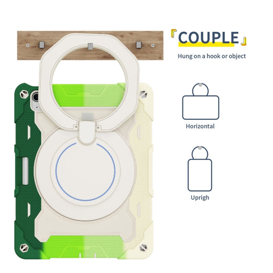 For iPad Air 11 2024 / 2025 Armor Portable Rotating Ring Holder Silicone Tablet Case with Pen Slot(Colorful Green) by buy2fix