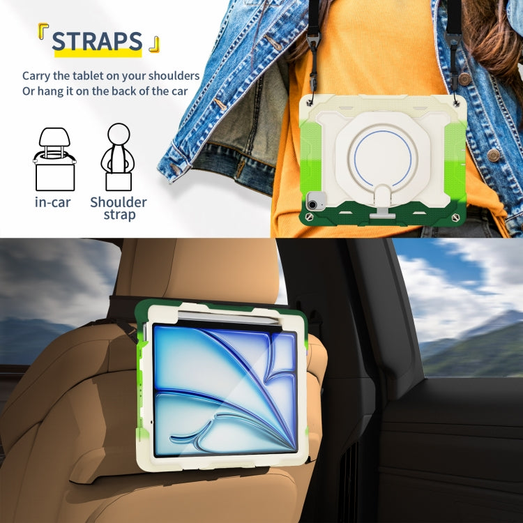 For iPad Air 11 2024 / 2025 Armor Portable Rotating Ring Holder Silicone Tablet Case with Pen Slot(Colorful Green) - iPad Air 11 2025 / 2024 Cases by buy2fix | Online Shopping UK | buy2fix