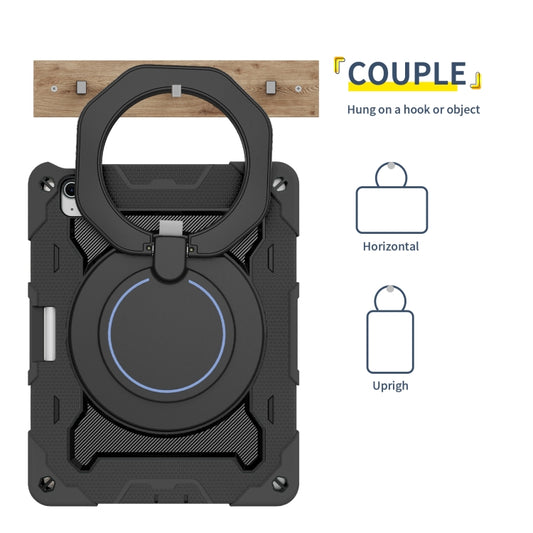 For iPad Air 11 2024 / 2025 Armor Portable Rotating Ring Holder Silicone Tablet Case with Pen Slot(Black) by buy2fix