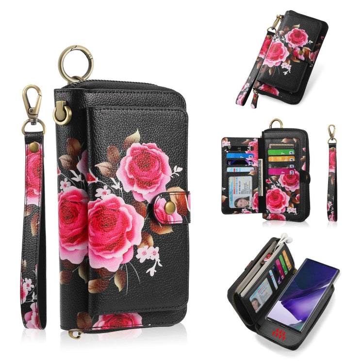 For Samsung Galaxy Note20 Ultra  POLA Flower Multi-functional Zipper Wallet Leather Phone Case(Black) - Galaxy Note20 Ultra Cases by buy2fix | Online Shopping UK | buy2fix