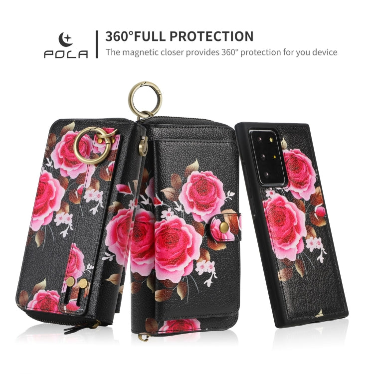 For Samsung Galaxy Note20 Ultra  POLA Flower Multi-functional Zipper Wallet Leather Phone Case(Black) - Galaxy Note20 Ultra Cases by buy2fix | Online Shopping UK | buy2fix