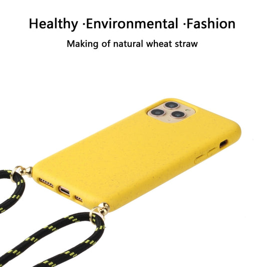 For iPhone 16 Wheat Straw Material + TPU Phone Case with Lanyard(Yellow) by buy2fix