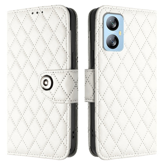 For Blackview A52 Rhombic Texture Flip Leather Phone Case with Lanyard(White) by buy2fix