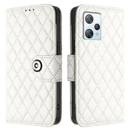 For Blackview A53 Rhombic Texture Flip Leather Phone Case with Lanyard(White) by buy2fix