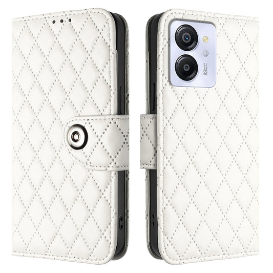 For Blackview Color 8 Rhombic Texture Flip Leather Phone Case with Lanyard(White) by buy2fix