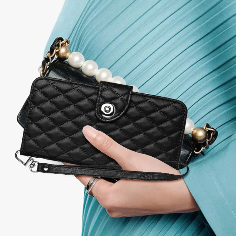 For Blackview Shark 8 Rhombic Texture Flip Leather Phone Case with Lanyard(Black) by buy2fix