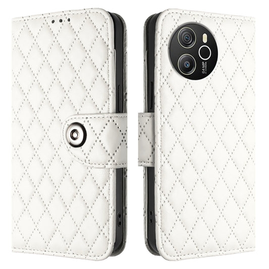 For Blackview Shark 8 Rhombic Texture Flip Leather Phone Case with Lanyard(White) by buy2fix