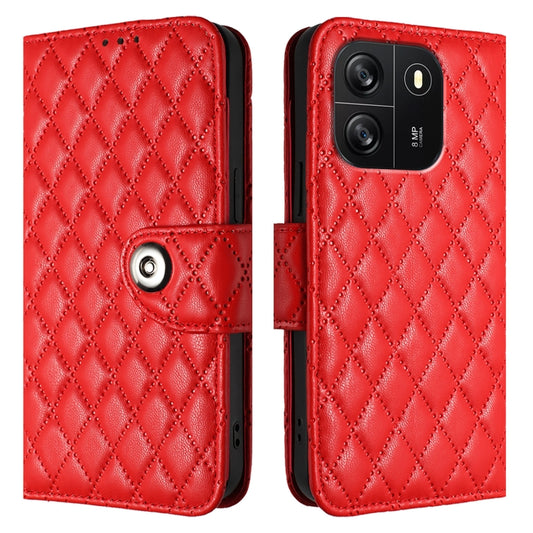 For Blackview Wave 6C Rhombic Texture Flip Leather Phone Case with Lanyard(Red) by buy2fix
