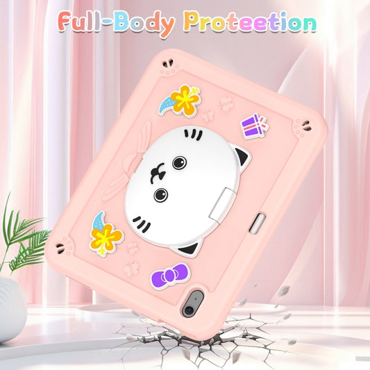 For iPad Air 11 2025 / 2024 Cat Holder Silicone Hybrid PC Tablet Case with Strap(Rose Pink) by buy2fix