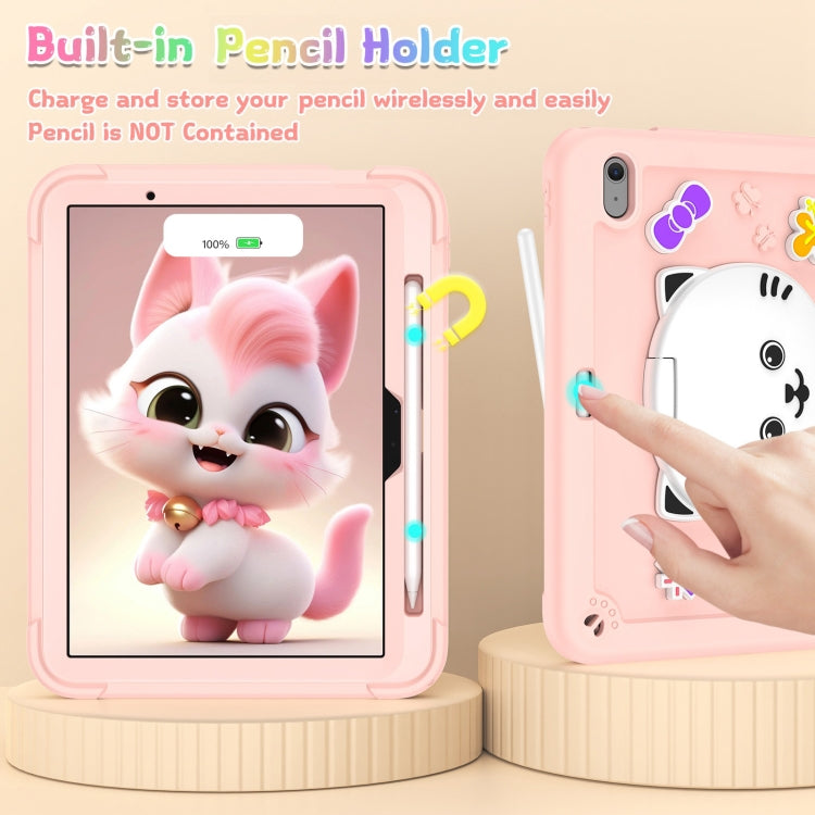 For iPad Air 11 2025 / 2024 Cat Holder Silicone Hybrid PC Tablet Case with Strap(Rose Pink) by buy2fix