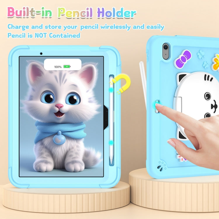 For iPad Air 11 2025 / 2024 Cat Holder Silicone Hybrid PC Tablet Case with Strap(Sky Blue) by buy2fix