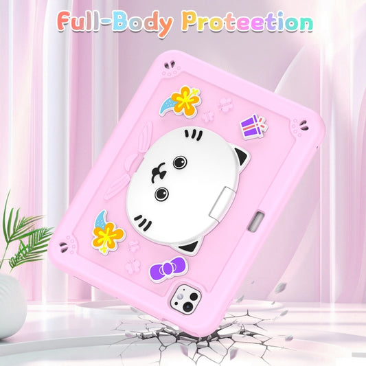For iPad Pro 11 2025 / 2024 Cat Holder Silicone Hybrid PC Tablet Case with Strap(Cherry Blossom Pink) by buy2fix
